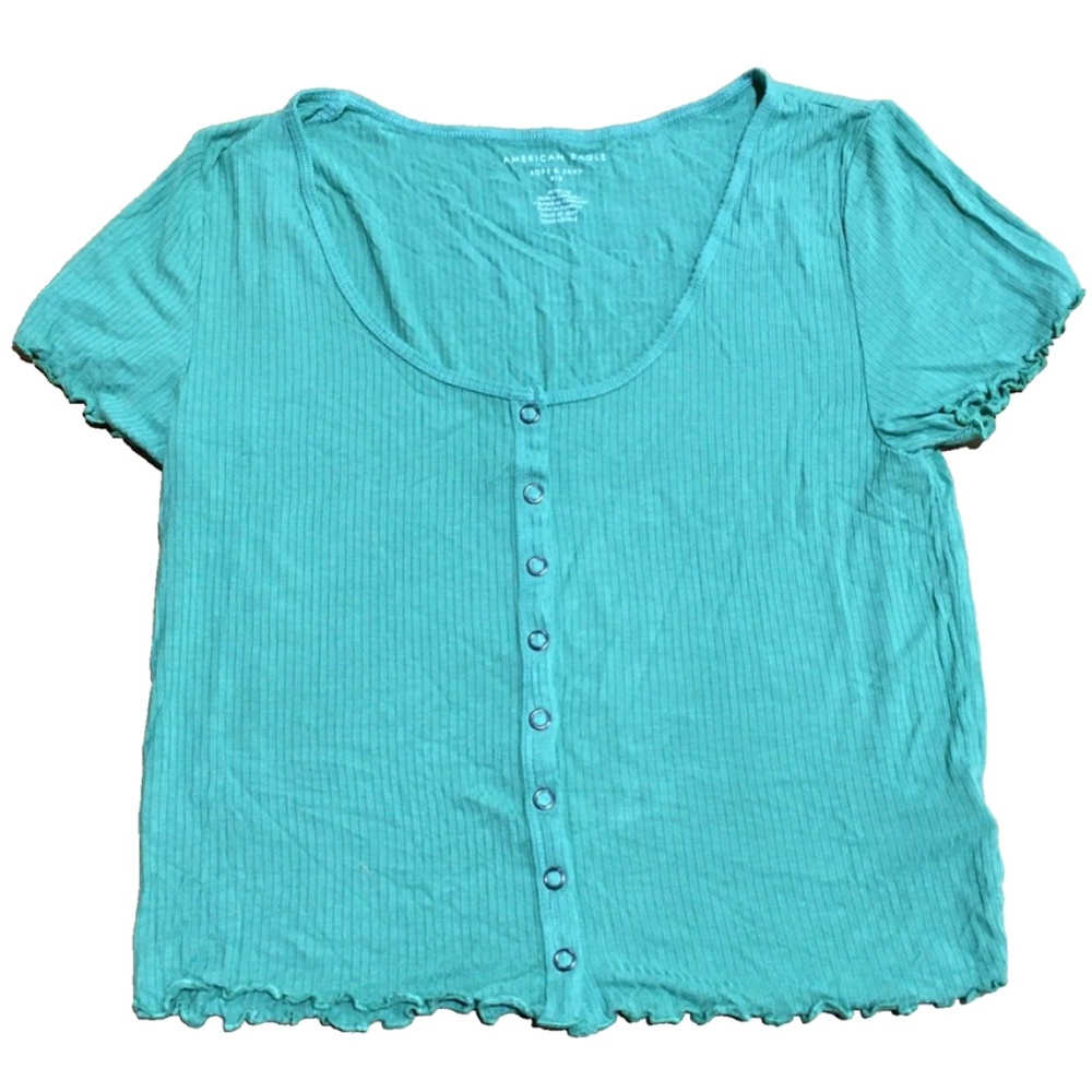 NWOT American Eagle Women's Soft & Sexy Ribbed Teal Crop Top - M